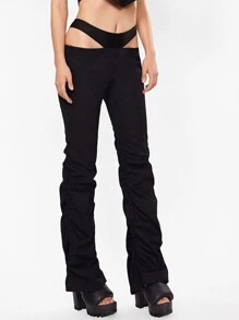 SHEIN Pantalones con abertura fruncido - Negro - Ver 4