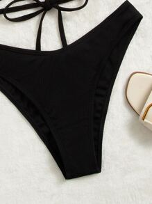 SHEIN PETITE Bikini Halter Con Cordones Para La Playa De Verano - Negro - Ver 3