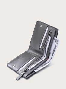 男士字母圖案短皮夾 - 灰色 - 查看 1