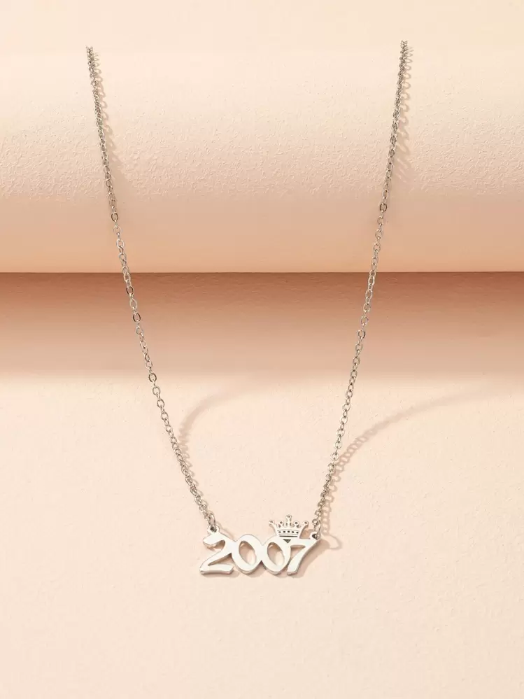 Year Number Charm Necklace - Silver - View 1