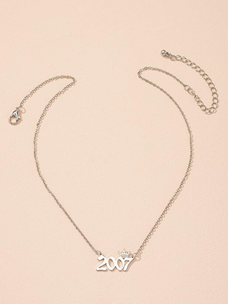 Year Number Charm Necklace - Silver - View 2