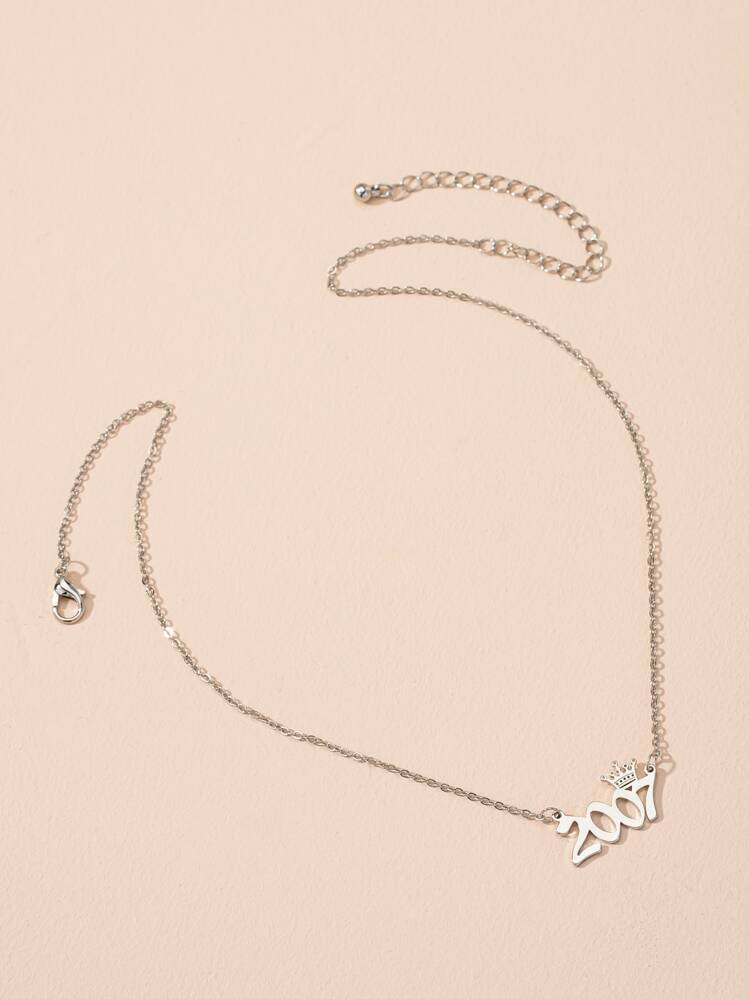 Year Number Charm Necklace - Silver - View 3