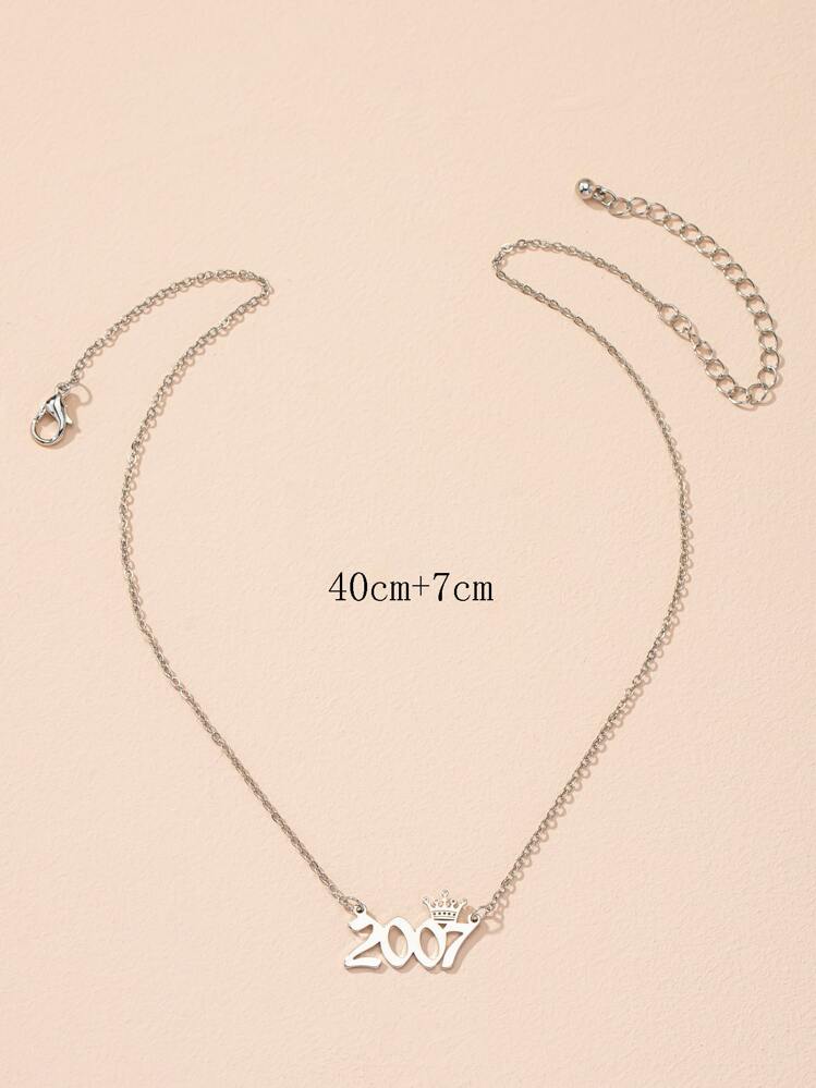 Year Number Charm Necklace - Silver - View 4