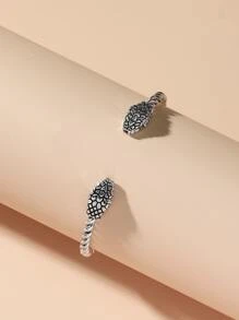 Snake Design Cuff Bangle - Antique Silver - View 1