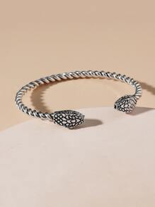Snake Design Cuff Bangle - Antique Silver - View 2