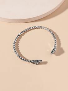 Snake Design Cuff Bangle - Antique Silver - View 3