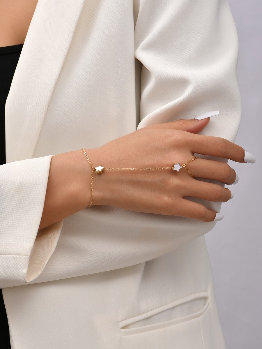 Star Decor Mittens Bracelet - Yellow Gold - View 1