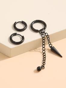 Fashionable and Popular 3pcs Men Minimalist Hoop Earrings Alloy for Vacation and for a Stylish Look - Black - View 2