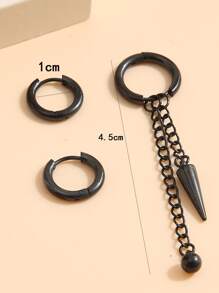 Fashionable and Popular 3pcs Men Minimalist Hoop Earrings Alloy for Vacation and for a Stylish Look - Black - View 3