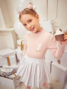 Pippustudio Girls Lettuce Trim Cartoon Graphic Tee - Baby Pink - View 1