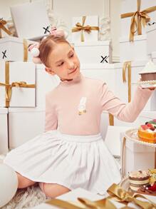 Pippustudio Girls Lettuce Trim Cartoon Graphic Tee - Baby Pink - View 3