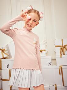 Pippustudio Girls Lettuce Trim Cartoon Graphic Tee - Baby Pink - View 5