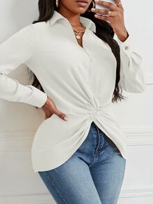 Blusa girante delantero bajo asimétrico - Blanco - Ver 5