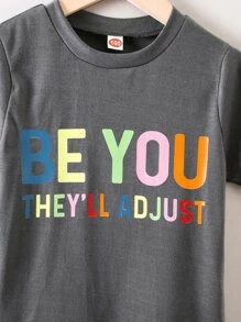 SHEIN 小女童標語圖案T恤 - 深灰色 - 查看 5