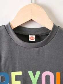 SHEIN 小女童標語圖案T恤 - 深灰色 - 查看 6