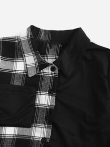 Girls Plaid Panel Blouse & Cami Dress - Black and White - View 3