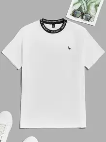 GENTILAND 男士棉字母刺繡獨角獸樣式T恤 - 白色 - 查看 1