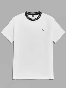 GENTILAND 男士棉字母刺繡獨角獸樣式T恤 - 白色 - 查看 3