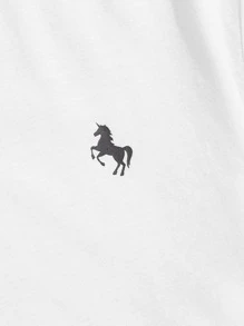 GENTILAND 男士棉字母刺繡獨角獸樣式T恤 - 白色 - 查看 5