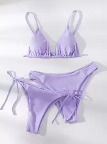 Swim Mod Bộ Bikini Tam giác Bras & Cà vạt Đáy & Hipster Bơi đáy 3 mảnh Bộ đồ tắm - Màu Lilac Tím - Xem 1