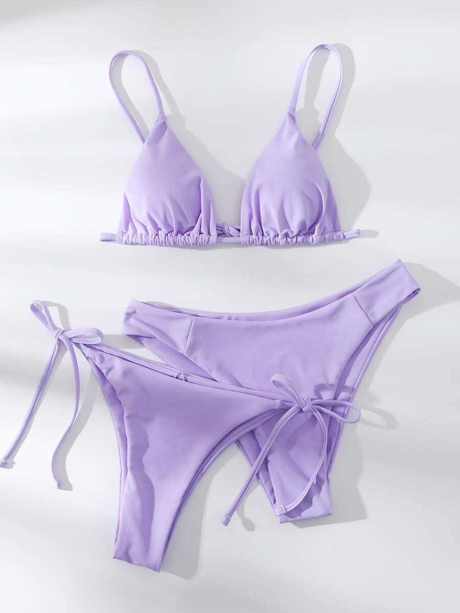 Swim Mod Bộ Bikini Tam giác Bras & Cà vạt Đáy & Hipster Bơi đáy 3 mảnh Bộ đồ tắm - Màu Lilac Tím - Xem 1