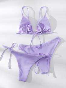 Swim Mod Bộ Bikini Tam giác Bras & Cà vạt Đáy & Hipster Bơi đáy 3 mảnh Bộ đồ tắm - Màu Lilac Tím - Xem 2