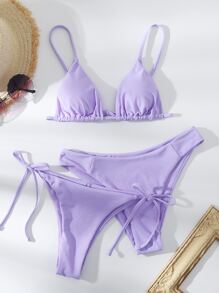 Swim Mod Bộ Bikini Tam giác Bras & Cà vạt Đáy & Hipster Bơi đáy 3 mảnh Bộ đồ tắm - Màu Lilac Tím - Xem 3