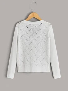 Girls Bow Front Pointelle Knit Cardigan - White - View 2