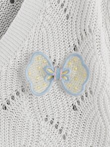 Girls Bow Front Pointelle Knit Cardigan - White - View 3