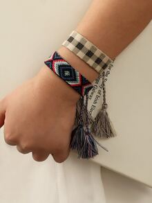 2入組幾何圖案編織手鏈 - 彩色 - 查看 2