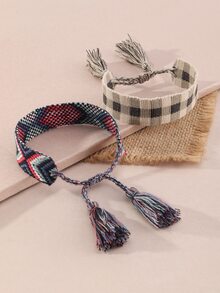 2入組幾何圖案編織手鏈 - 彩色 - 查看 3