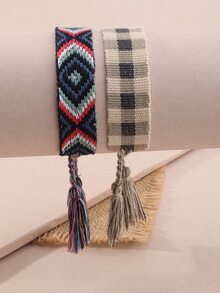 2入組幾何圖案編織手鏈 - 彩色 - 查看 4