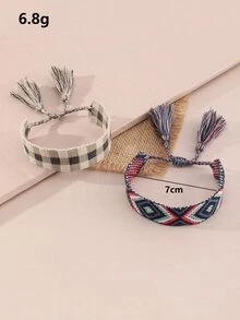 2入組幾何圖案編織手鏈 - 彩色 - 查看 6