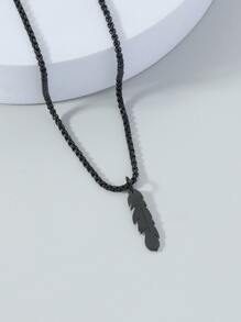 1pc Feather Pendant Necklace For Men - Black - View 7