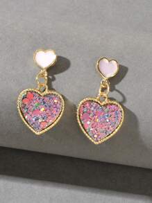 Sequins Chi tiết Hoa tai hình trái tim - Nhiều màu - Xem 1