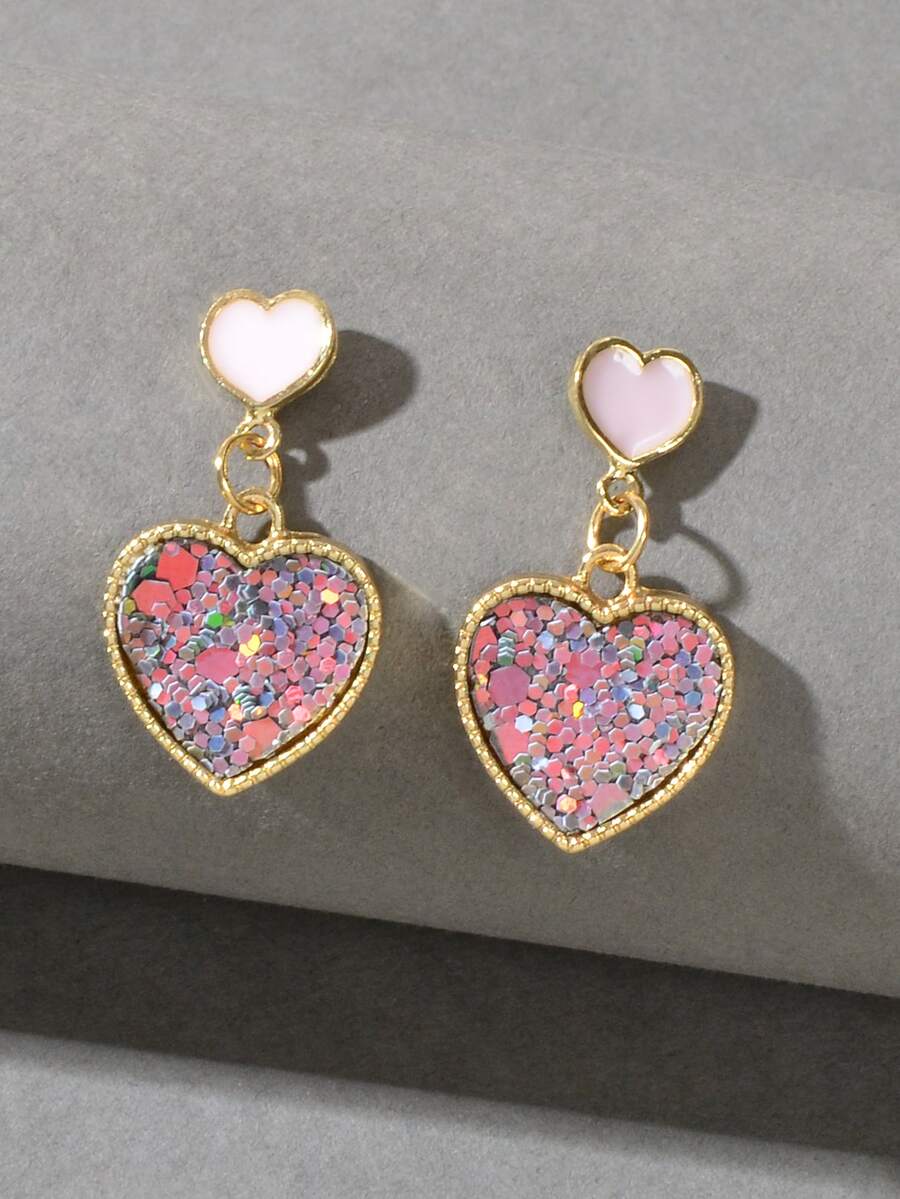 Sequins Chi tiết Hoa tai hình trái tim - Nhiều màu - Xem 1