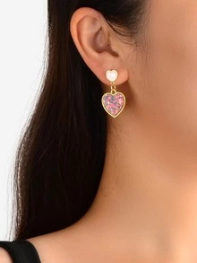 Sequins Chi tiết Hoa tai hình trái tim - Nhiều màu - Xem 2