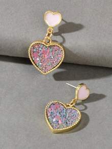 Sequins Chi tiết Hoa tai hình trái tim - Nhiều màu - Xem 4