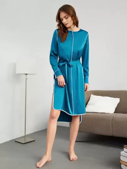 SHEIN 撞色滾邊前短後長休閒服洋裝