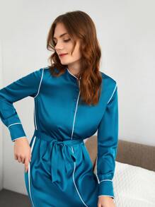 SHEIN Contrast Binding High-Low Lounge Dress - Blue - View 5