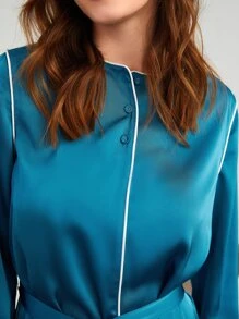 SHEIN Contrast Binding High-Low Lounge Dress - Blue - View 6