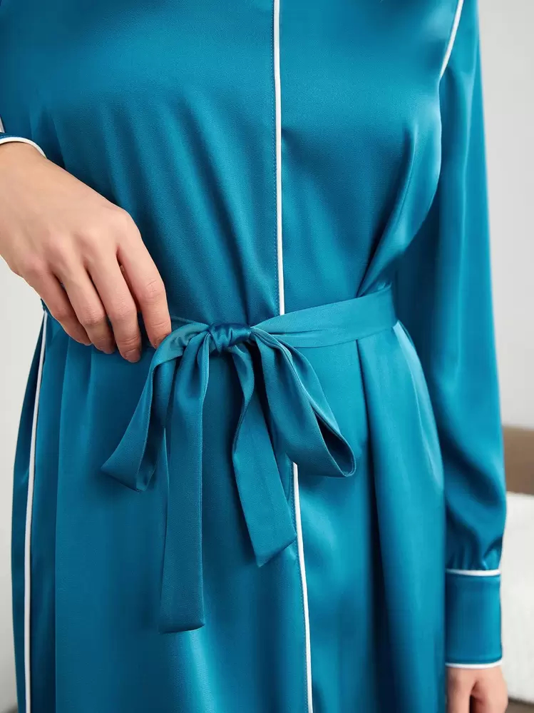 SHEIN 撞色滾邊前短後長休閒服洋裝 - 藍色 - 查看 8