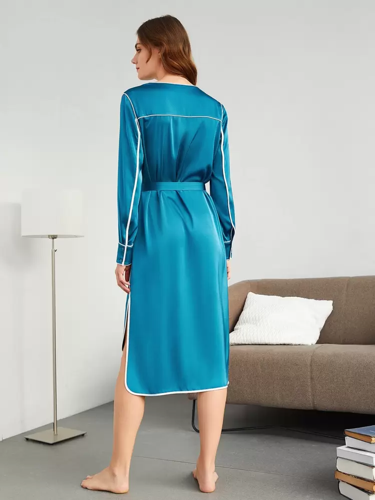 SHEIN 撞色滾邊前短後長休閒服洋裝 - 藍色 - 查看 9