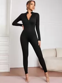 Easithlete Jumpsuit deportivo con cremallera delantera unicolor - Negro - Ver 6