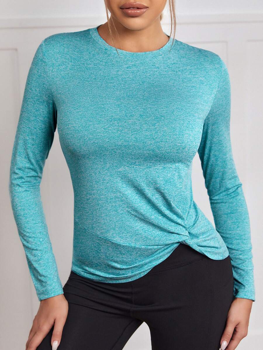 前扭結素色運動T恤 - 薄荷藍 - 查看 1