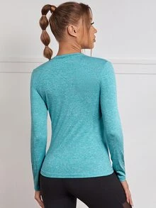 前扭結素色運動T恤 - 薄荷藍 - 查看 2