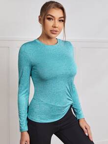 前扭結素色運動T恤 - 薄荷藍 - 查看 4