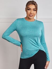 前扭結素色運動T恤 - 薄荷藍 - 查看 5