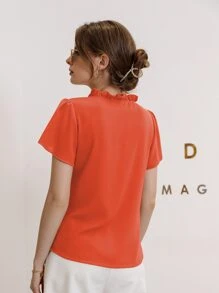 Blusa de cuello con cordón de manga farol - Naranja Quemada - Ver 2
