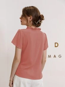 Mulvari Tie Neck Puff Sleeve Blouse - Coral Pink - View 2